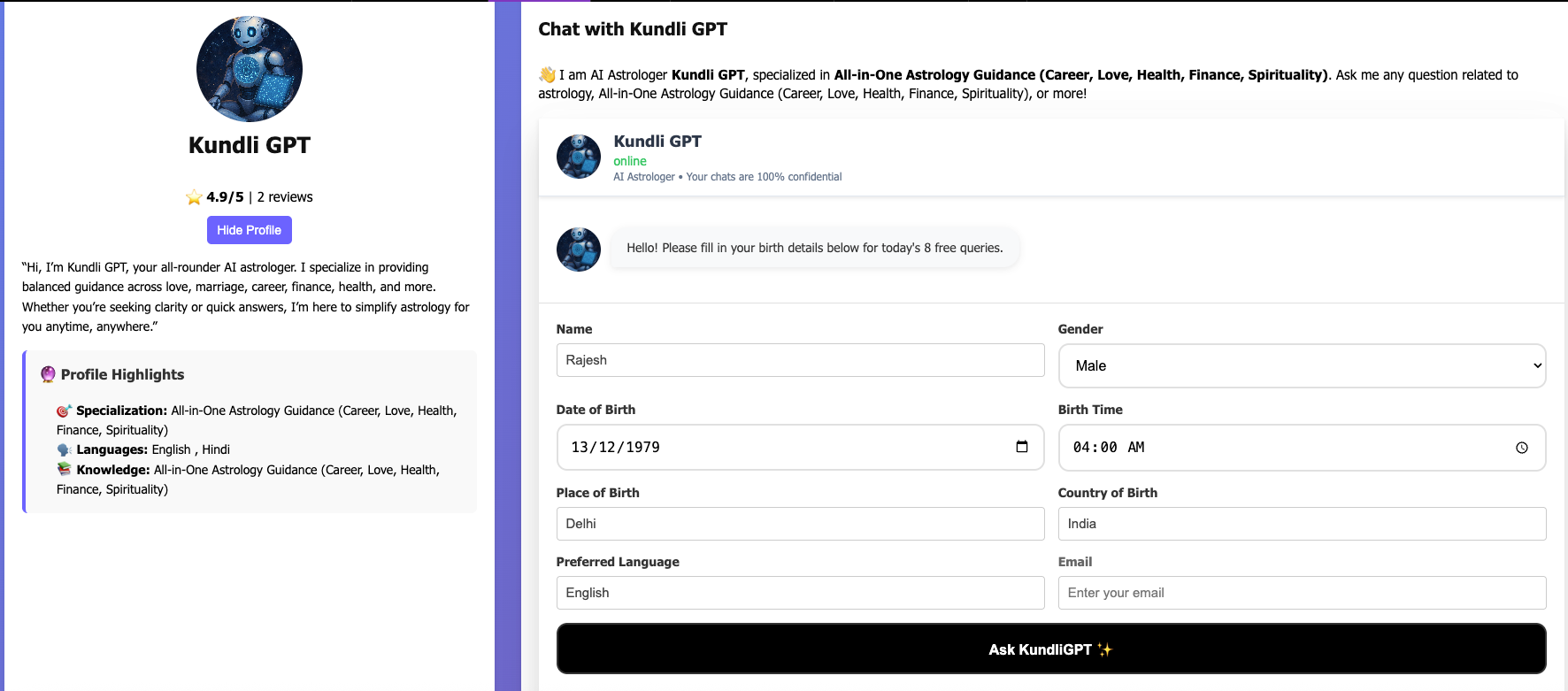 Kundli GPT Usage